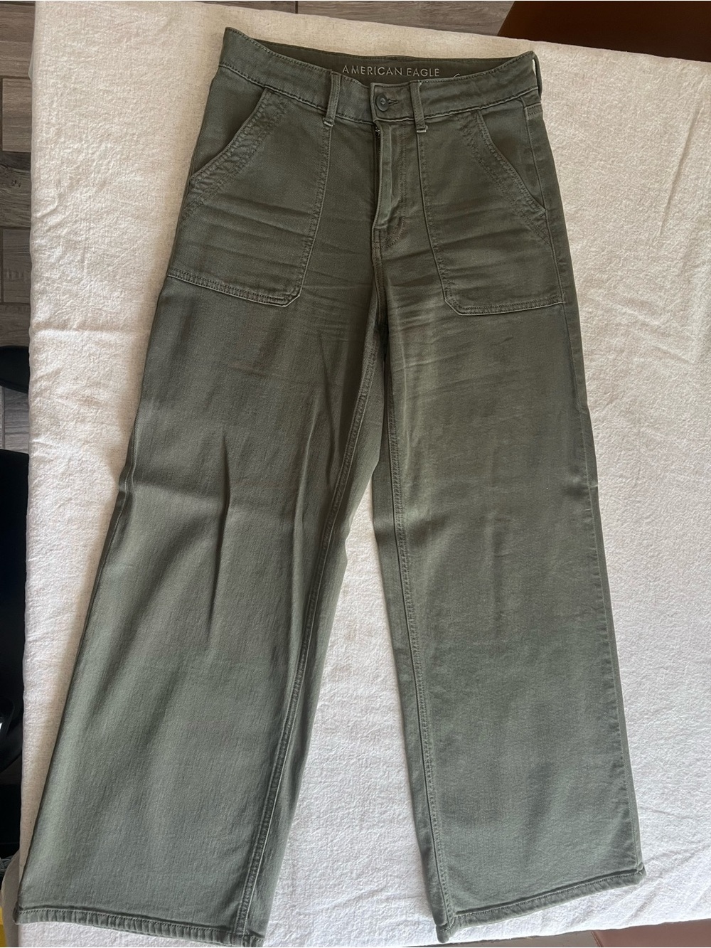 American Eagle Outfitters Women’s High-Rise Wide-Leg Jeans in Olive